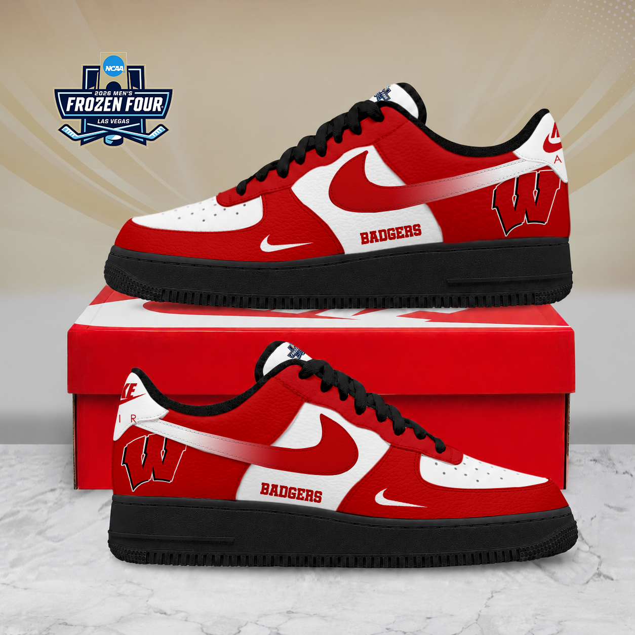 LIMITED EDITION - NEW CUSTOMIZED NCAA MFF06 WSB WISCONSIN BADGERS AF1 SHOES