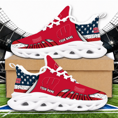 [FAN FAVORITE] NEW CUSTOMIZED NCAA MFF06 WSB WISCONSIN BADGERS UNISEX CLUNKY SNEAKERS