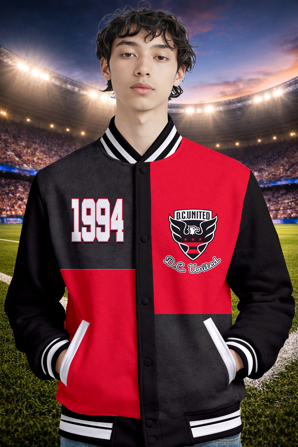 LIMITED EDITION - NEW CUSTOMIZED MLS06 DCU D.C. UNITED SATIN VARSITY & BASEBALL JACKET