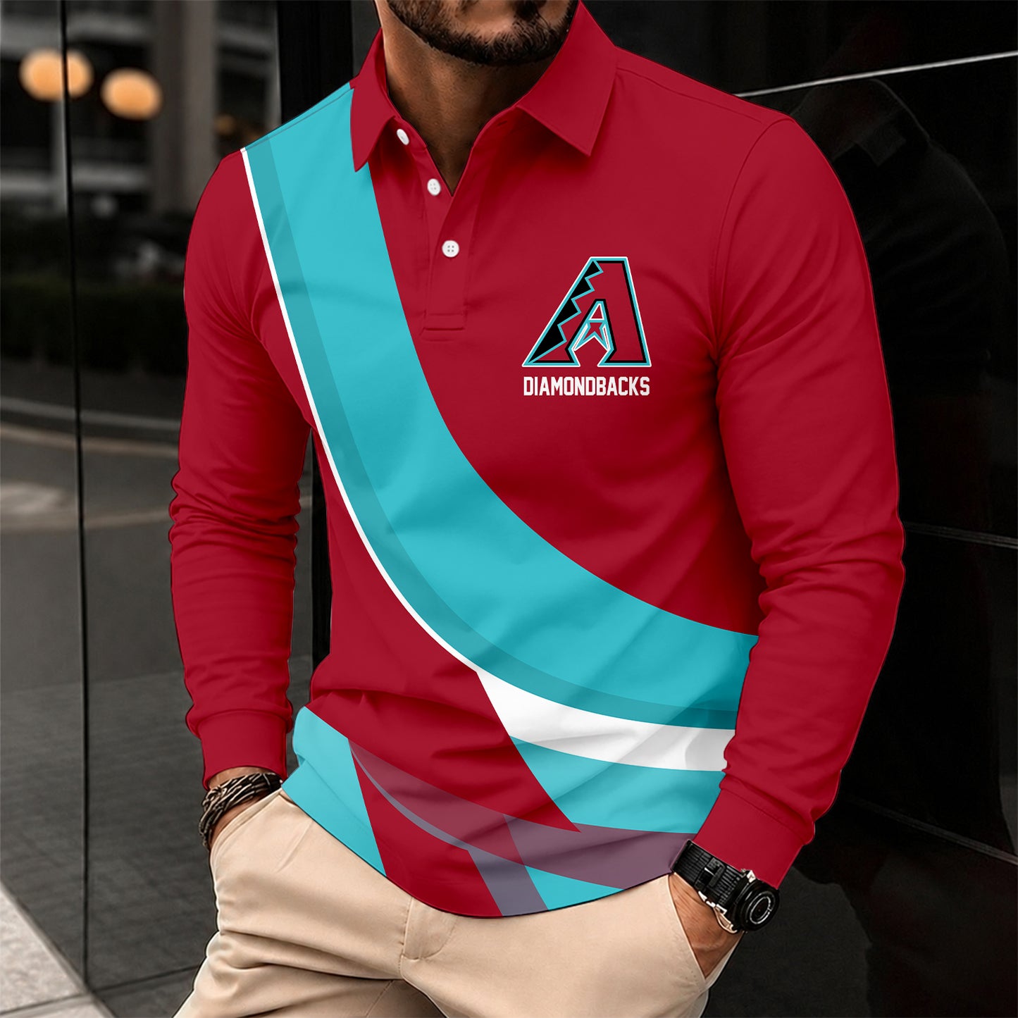 [FLASH SALE] NEW CUSTOMIZED MLB07 ADS ARIZONA DIAMONDBACKS MEN'S LONG SLEEVE POLO