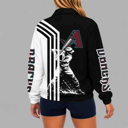 [FLASH SALE] NEW CUSTOMIZED MLB07 ADS ARIZONA DIAMONDBACKS V-NECK ZIPPER SWEATSHIRT JACKET