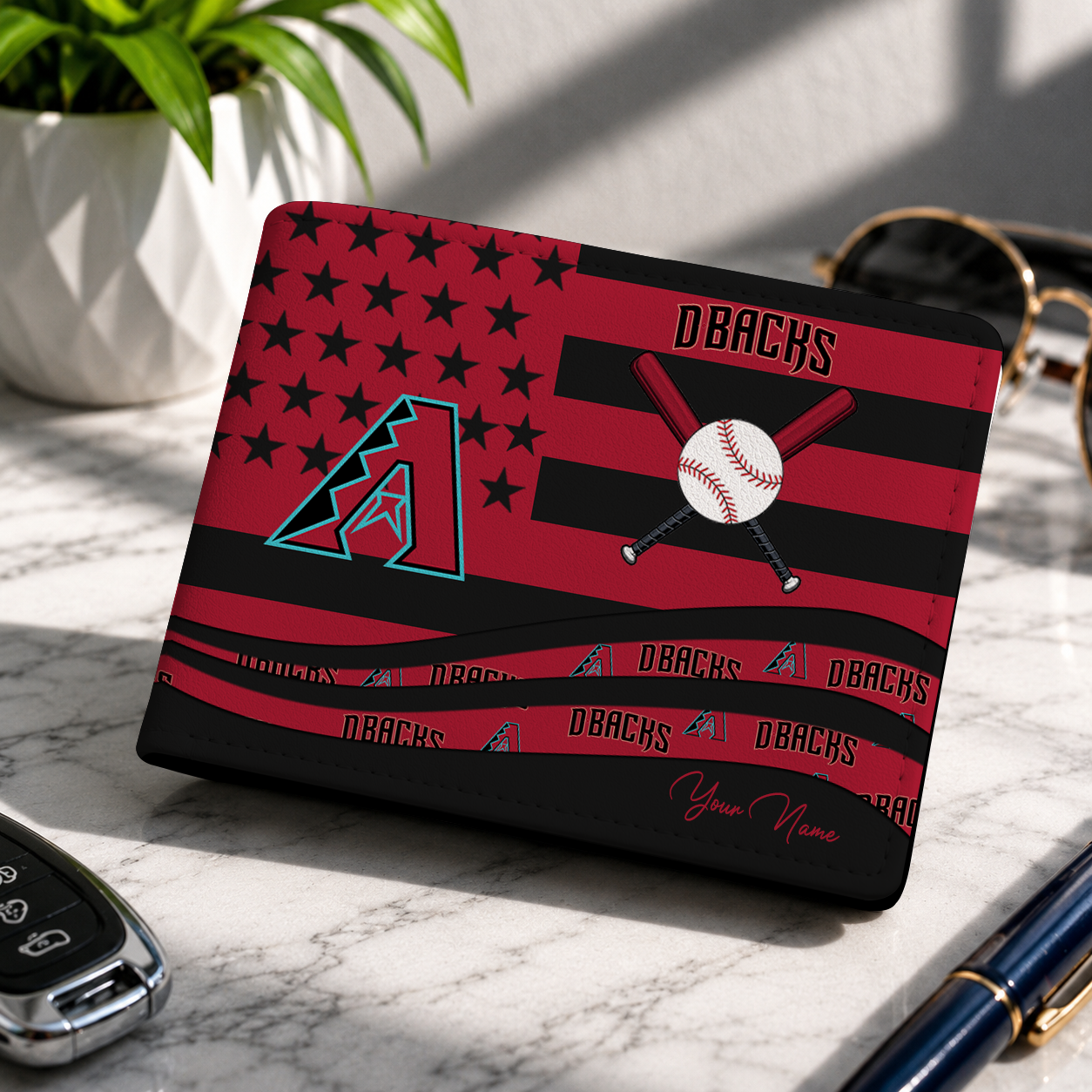 LIMITED EDITION - NEW CUSTOMIZED MLB07 ADS ARIZONA DIAMONDBACKS LEATHER WALLET