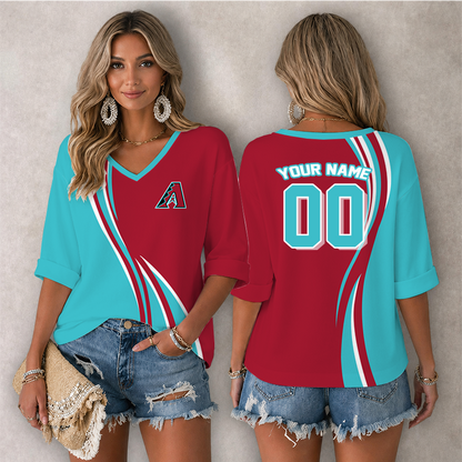 LIMITED EDITION - NEW CUSTOMIZED MLB07 ADS ARIZONA DIAMONDBACKS WOMEN'S HEART V-NECK LONG SLEEVE SHIRT