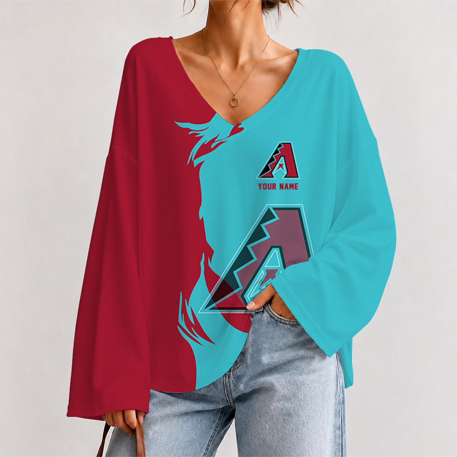 [FLASH SALE] NEW CUSTOMIZED MLB07 ADS ARIZONA DIAMONDBACKS V-NECK LONG SLEEVED CROP TOP