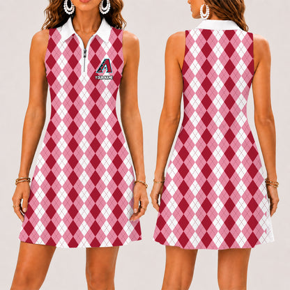 [FLASH SALE] NEW CUSTOMIZED MLB07 ADS ARIZONA DIAMONDBACKS WOMEN'S ZIP SLEEVELESS POLO DRESS