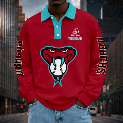 LIMITED EDITION - NEW CUSTOMIZED MLB07 ADS ARIZONA DIAMONDBACKS MEN LONG SLEEVE POLO
