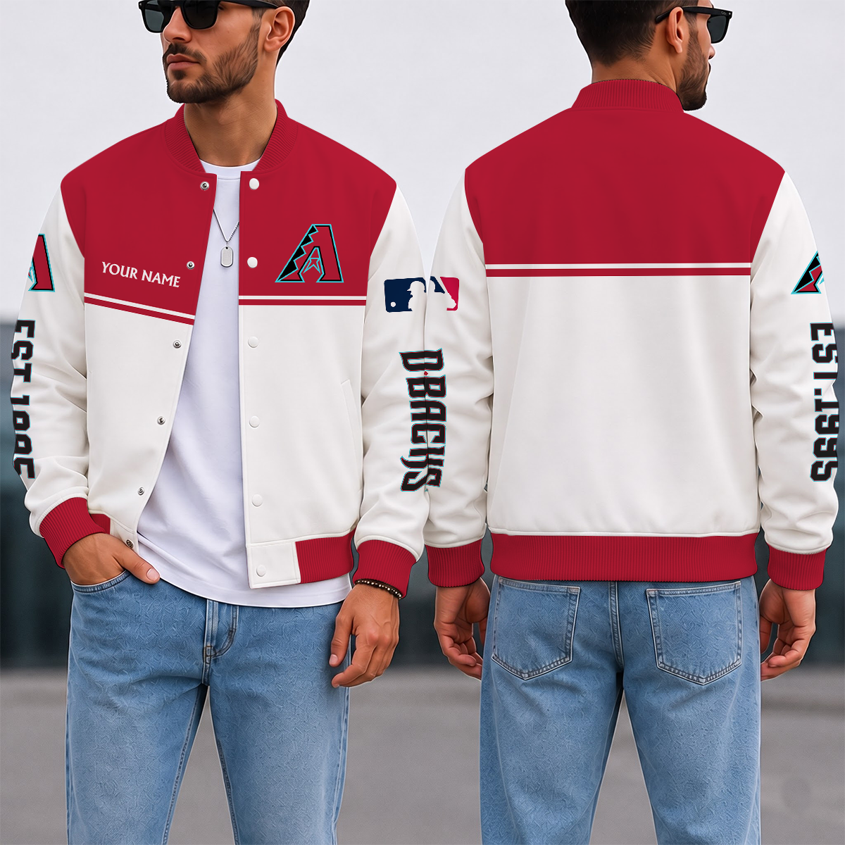 SPECIAL EDITION - NEW CUSTOMIZEDMLB07 ADS ARIZONA DIAMONDBACKS SATIN VARSITY & BASEBALL JACKET