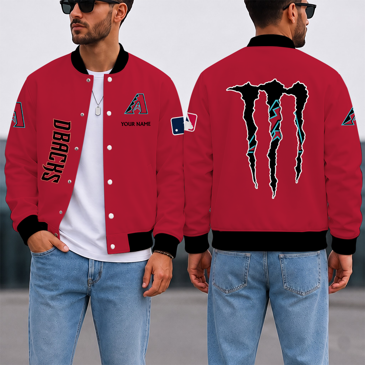SPECIAL EDITION - NEW CUSTOMIZEDMLB07 ADS ARIZONA DIAMONDBACKS SATIN VARSITY & BASEBALL JACKET