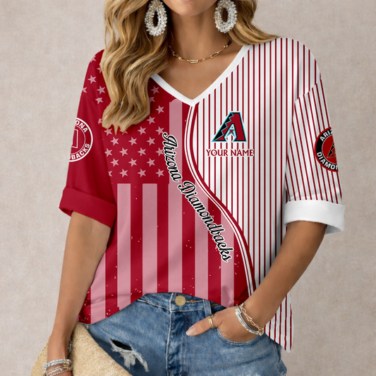 ELITE EDITION - NEW CUSTOMIZED MLB07 ADS ARIZONA DIAMONDBACKS WOMEN'S HEART V-NECK LONG SLEEVE SHIRT