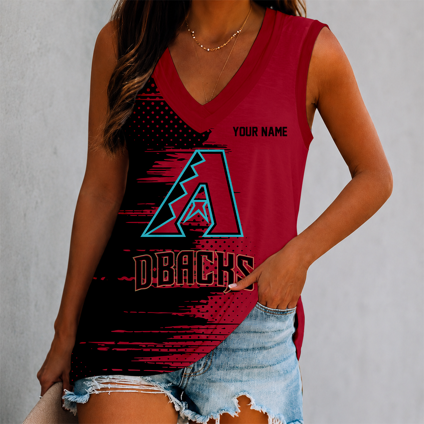 LIMITED EDITION - NEW CUSTOMIZED MLB07 ADS ARIZONA DIAMONDBACKS WOMEN'S V-NECK TANK TOP