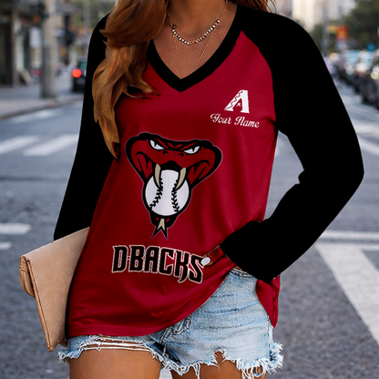 LIMITED EDITION - NEW CUSTOMIZED MLB07 ADS ARIZONA DIAMONDBACKS WOMEN'S V-NECK LONG SLEEVED SHIRT