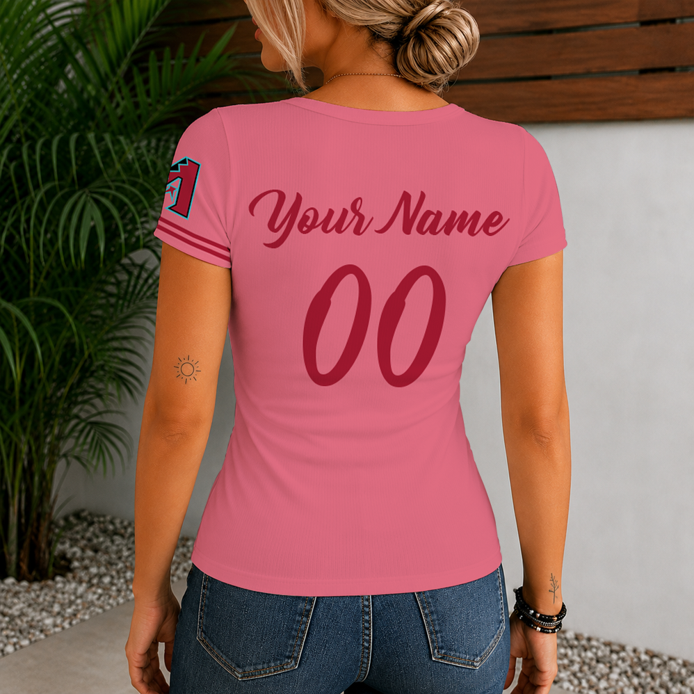 [FLASH SALE] NEW CUSTOMIZED MLB07 ADS ARIZONA DIAMONDBACKS WOMEN'S SHORT SLEEVE HENLEY T-SHIRT