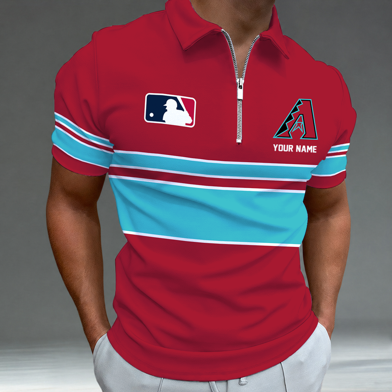[FLASH SALE] NEW CUSTOMIZED MLB07 ADS ARIZONA DIAMONDBACKS ZIP POLO SHIRT