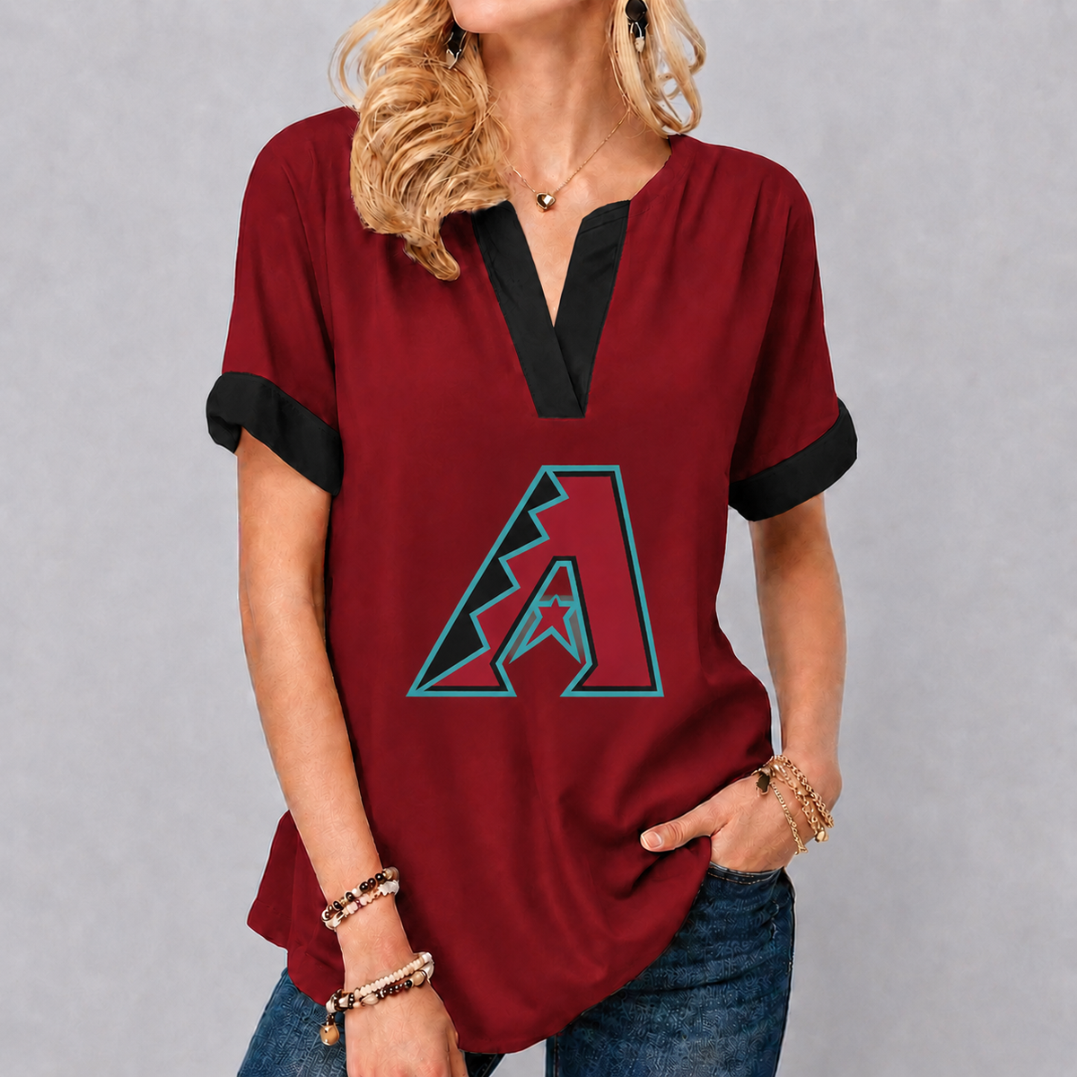 LIMITED EDITION - NEW CUSTOMIZED MLB07 ADS ARIZONA DIAMONDBACKS V-NECK FEMALE SHIRT