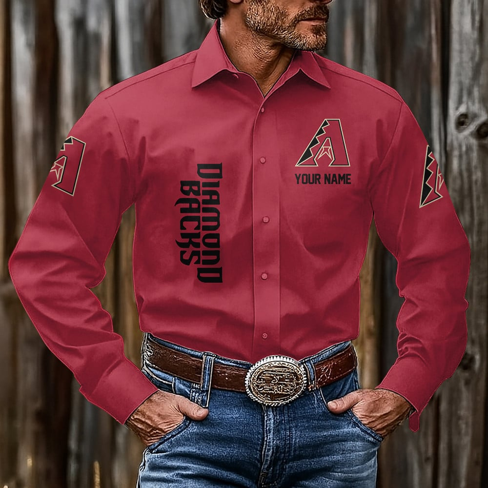 LIMITED EDITION - NEW CUSTOMIZED MLB07 ADS ARIZONA DIAMONDBACKS MEN'S LONG SLEEVE BUTTON-UP SHIRT