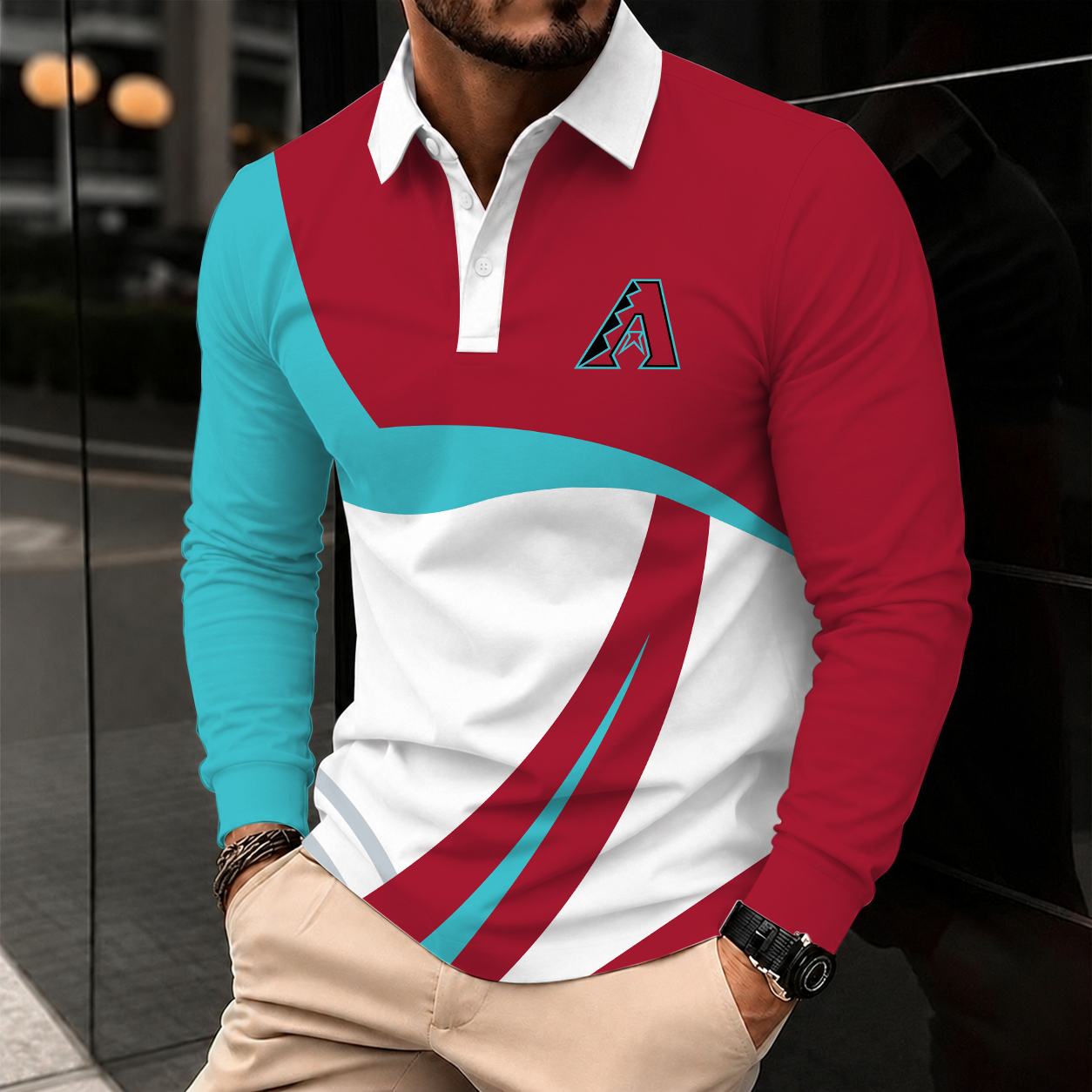 [FLASH SALE] NEW CUSTOMIZED MLB07 ADS ARIZONA DIAMONDBACKS MEN'S LONG SLEEVE POLO
