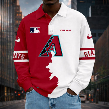 LIMITED EDITION - NEW CUSTOMIZED MLB07 ADS ARIZONA DIAMONDBACKS MEN LONG SLEEVE POLO