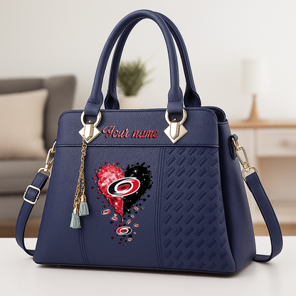 LIMITED EDITION - NEW CUSTOMIZED NHL07 CLH CAROLINA HURRICANES ZIP HANDBAG MULTICOLOR