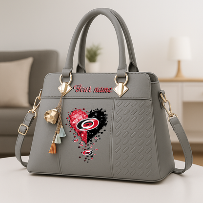 LIMITED EDITION - NEW CUSTOMIZED NHL07 CLH CAROLINA HURRICANES ZIP HANDBAG MULTICOLOR