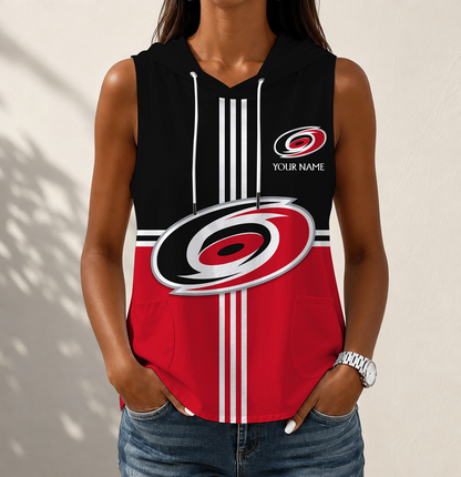 VIRAL EDITION - NEW CUSTOMIZED NHL07 CLH CAROLINA HURRICANES WOMEN'S SLEEVELESS HOODED POCKET TANK TOP