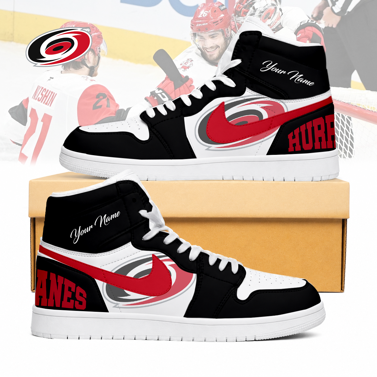LIMITED EDITION - NEW CUSTOMIZED NHL07 CLH CAROLINA HURRICANES AIR JORDAN SNEAKERS