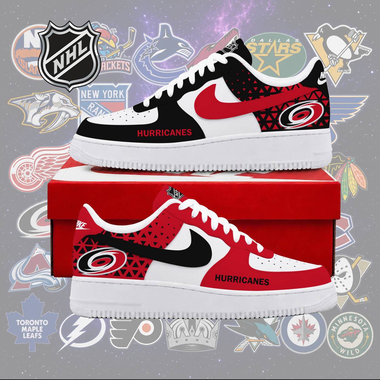 LIMITED EDITION - NEW CUSTOMIZED NHL07 CLH CAROLINA HURRICANES AF1 SHOES