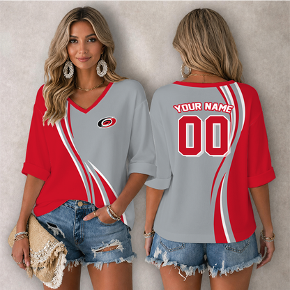 LIMITED EDITION - NEW CUSTOMIZED NHL07 CLH CAROLINA HURRICANES WOMEN'S HEART V-NECK LONG SLEEVE SHIRT