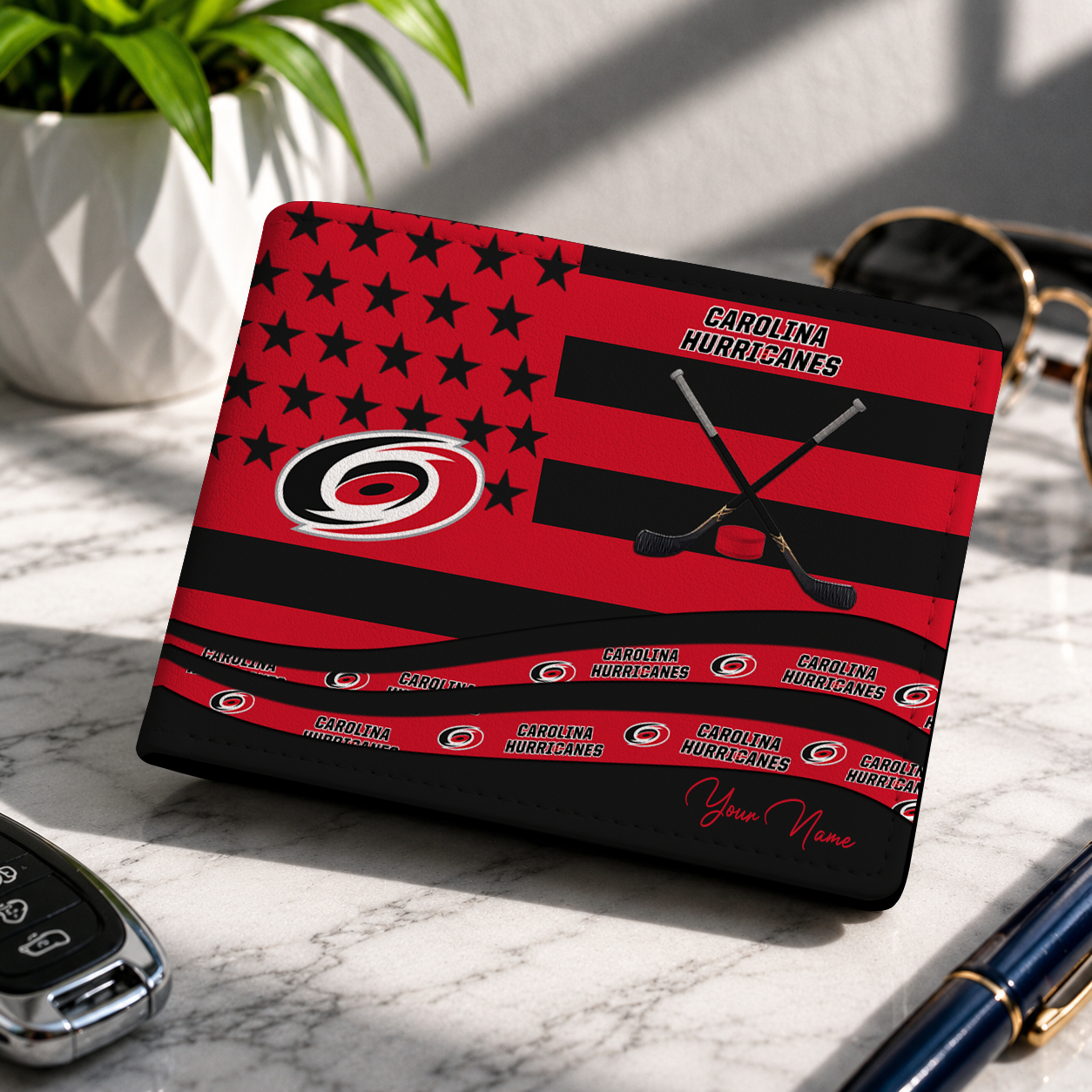 LIMITED EDITION - NEW CUSTOMIZED NHL07 CLH CAROLINA HURRICANES LEATHER WALLET