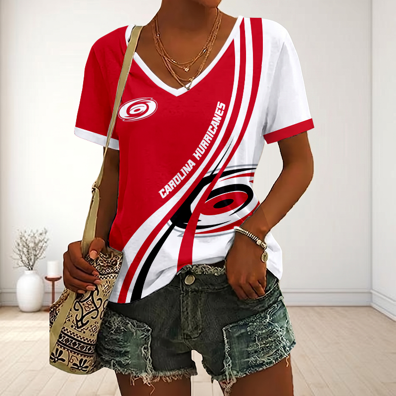 LIMITED EDITION - NEW CUSTOMIZED NHL07 CLH CAROLINA HURRICANES V-NECK FEMALE SHIRT