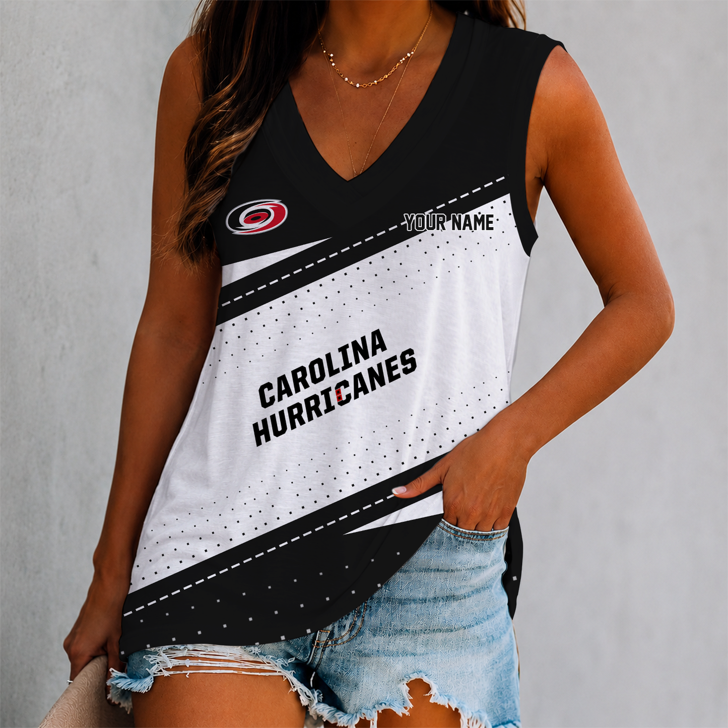 LIMITED EDITION - NEW CUSTOMIZED NHL07 CLH CAROLINA HURRICANES WOMEN'S V-NECK TANK TOP