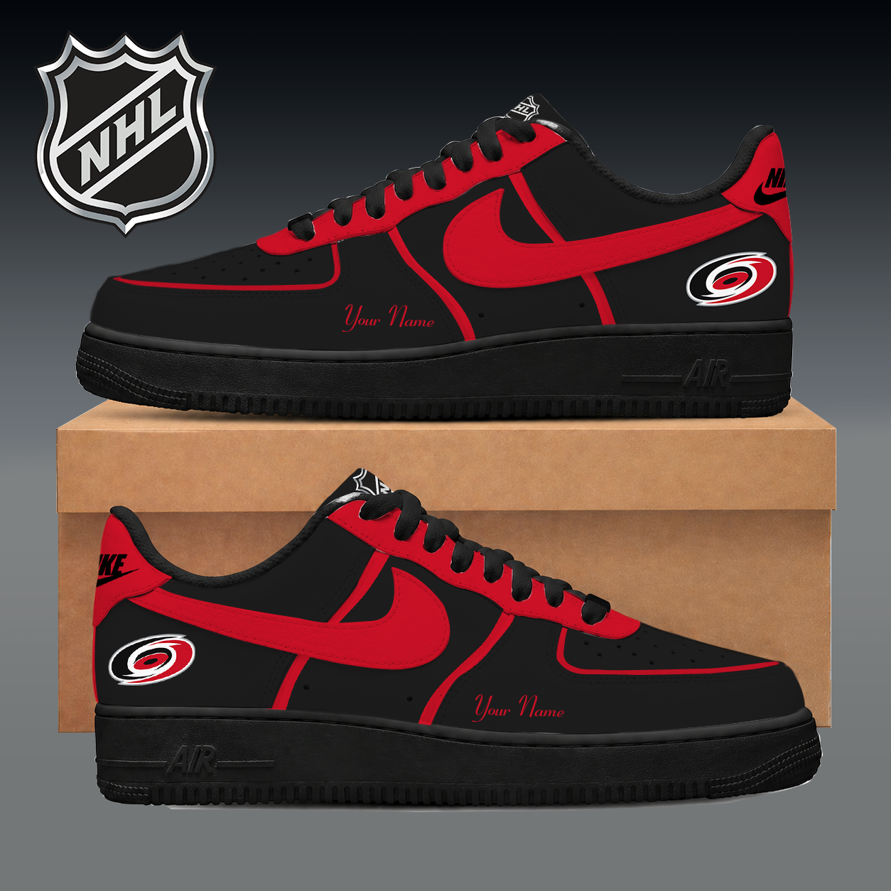 LIMITED EDITION - NEW CUSTOMIZED NHL07 CLH CAROLINA HURRICANES AF1 SNEAKER