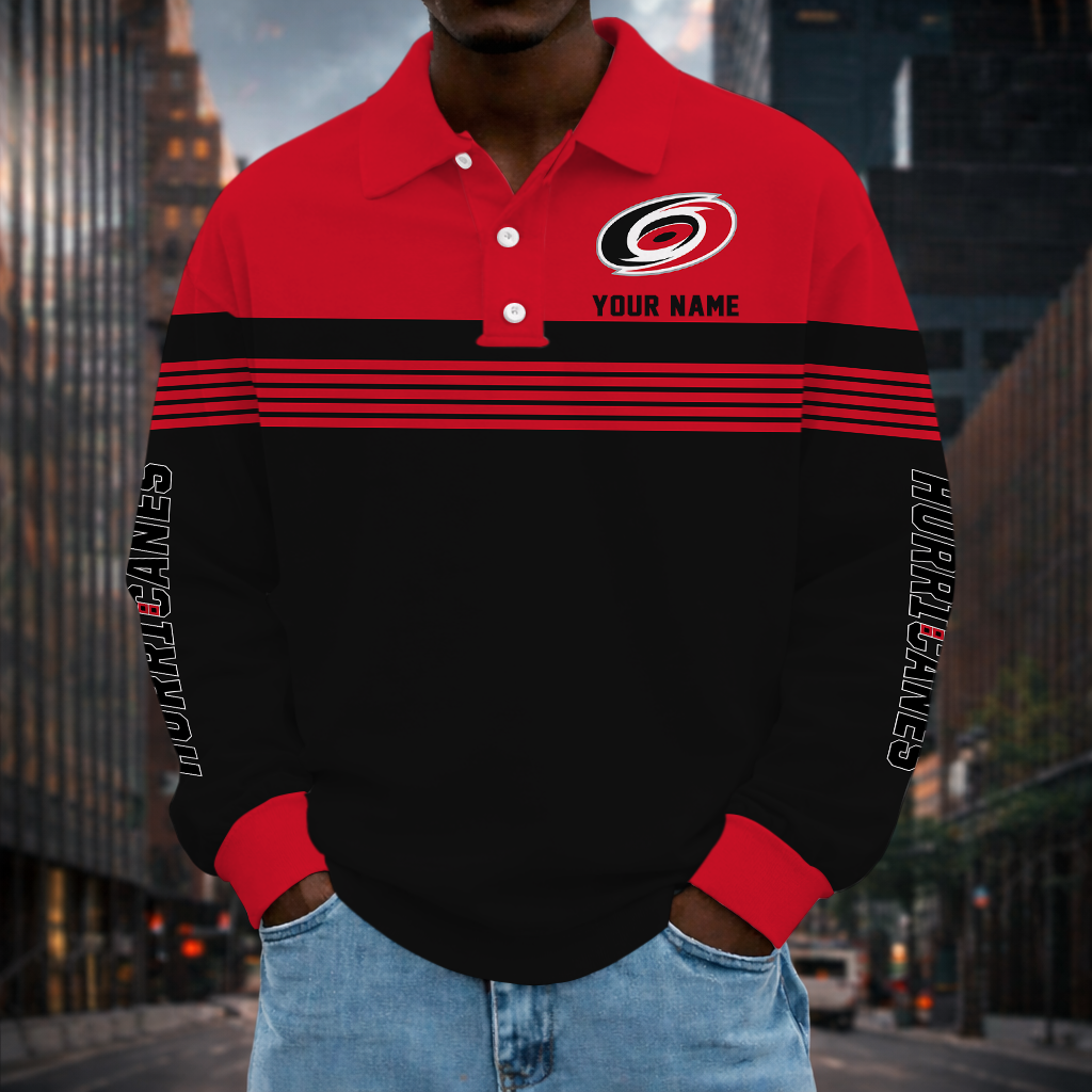 SPECIAL EDITION - NEW CUSTOMIZED NHL07 CLH CAROLINA HURRICANES MEN LONG SLEEVE POLO