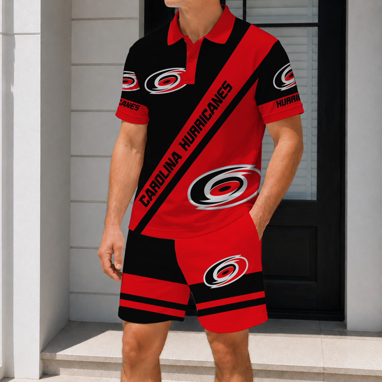 LIMITED EDITION - NEW CUSTOMIZED NHL07 CLH CAROLINA HURRICANES POLO & SHORT PANTS SET