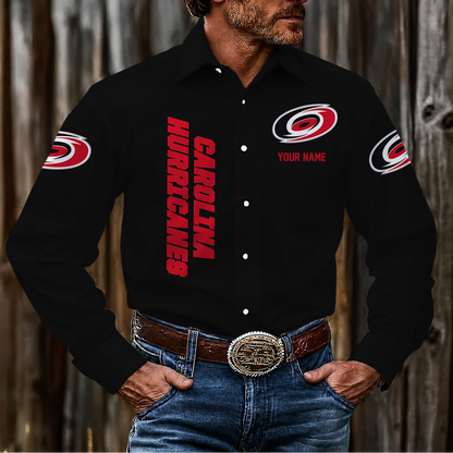 LIMITED EDITION - NEW CUSTOMIZED NHL07 CLH CAROLINA HURRICANES MEN'S LONG SLEEVE BUTTON-UP SHIRT