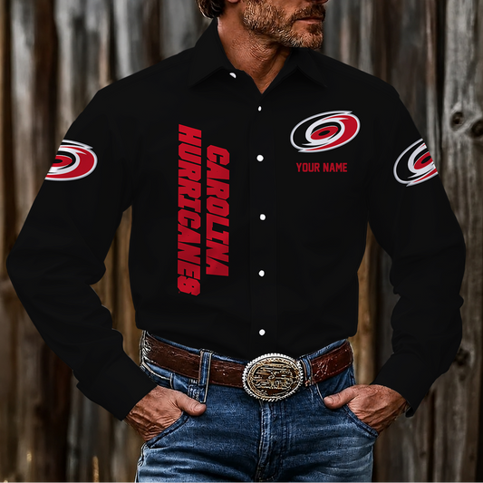 LIMITED EDITION - NEW CUSTOMIZED NHL07 CLH CAROLINA HURRICANES MEN'S LONG SLEEVE BUTTON-UP SHIRT