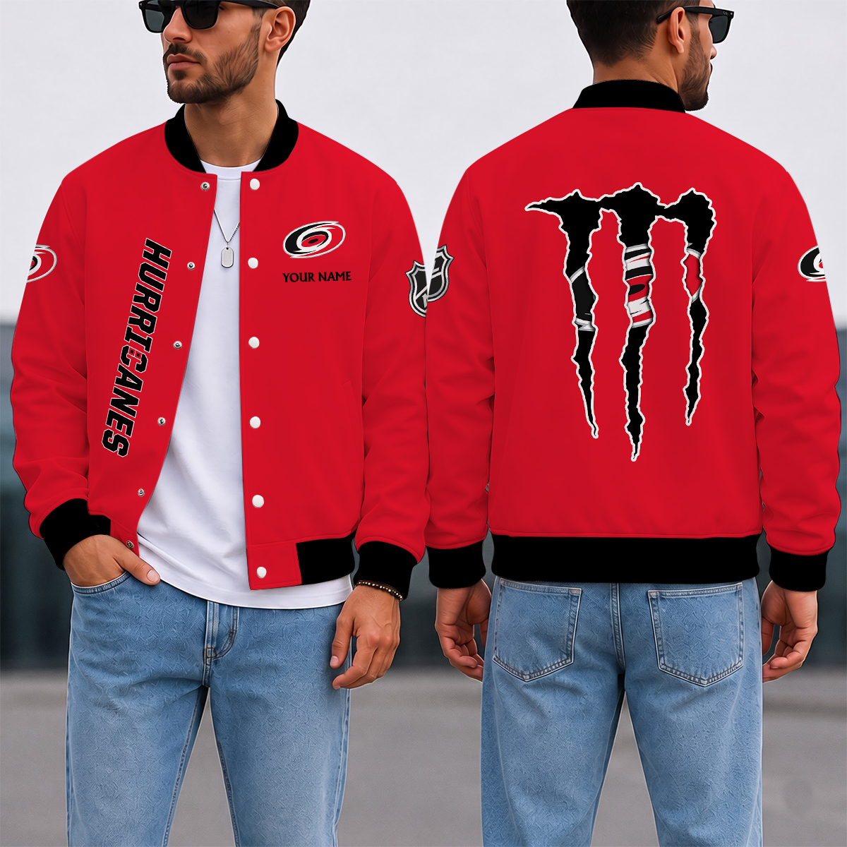 EXCLUSIVE EDITION - NEW CUSTOMIZED NHL07 CLH CAROLINA HURRICANES SATIN VARSITY JACKET & BASEBALL JACKET