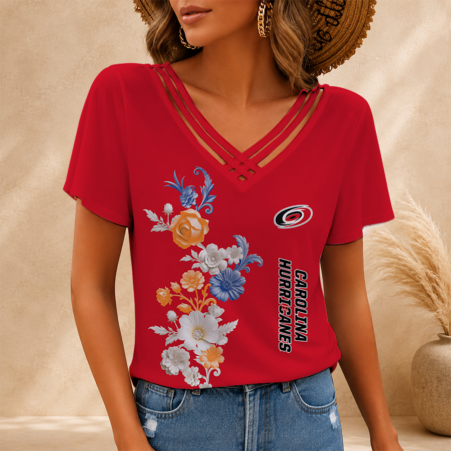 [SUPER SALE] NEW CUSTOMIZED NHL07 CLH CAROLINA HURRICANES V-NECK SHIRT