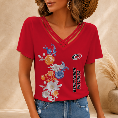 [SUPER SALE] NEW CUSTOMIZED NHL07 CLH CAROLINA HURRICANES V-NECK SHIRT