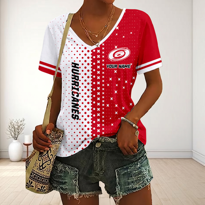 LIMITED EDITION - NEW CUSTOMIZED NHL07 CLH CAROLINA HURRICANES V-NECK FEMALE SHIRT