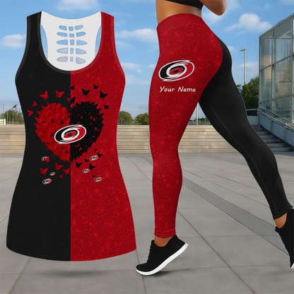 LIMITED EDITION - NEW CUSTOMIZED NHL07 CLH CAROLINA HURRICANES LEGGINGS & HOLLOW TANK TOP SET