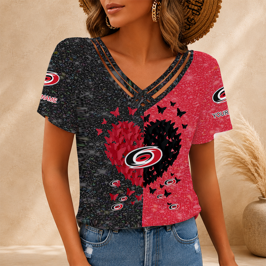 LIMITED EDITION - NEW CUSTOMIZED NHL07 CLH CAROLINA HURRICANES V-NECK SHIRT
