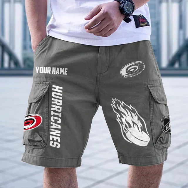 [SUPER SALE] NEW CUSTOMIZED NHL07 CLH CAROLINA HURRICANES CARGO SHORTS