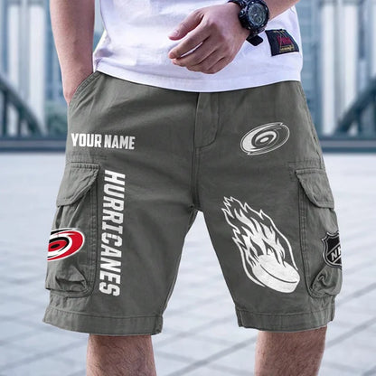 [SUPER SALE] NEW CUSTOMIZED NHL07 CLH CAROLINA HURRICANES CARGO SHORTS