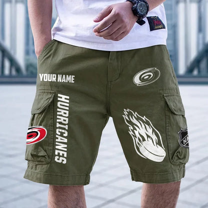 [SUPER SALE] NEW CUSTOMIZED NHL07 CLH CAROLINA HURRICANES CARGO SHORTS