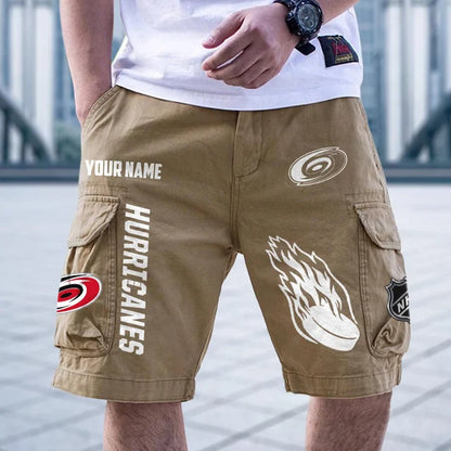 [SUPER SALE] NEW CUSTOMIZED NHL07 CLH CAROLINA HURRICANES CARGO SHORTS