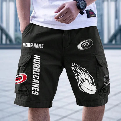 [SUPER SALE] NEW CUSTOMIZED NHL07 CLH CAROLINA HURRICANES CARGO SHORTS