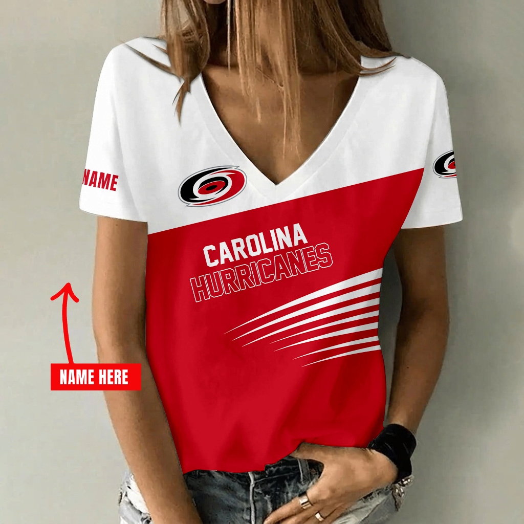 [SUPER SALE] NEW CUSTOMIZED NHL07 CLH CAROLINA HURRICANES V-NECK FEMALE SHIRT