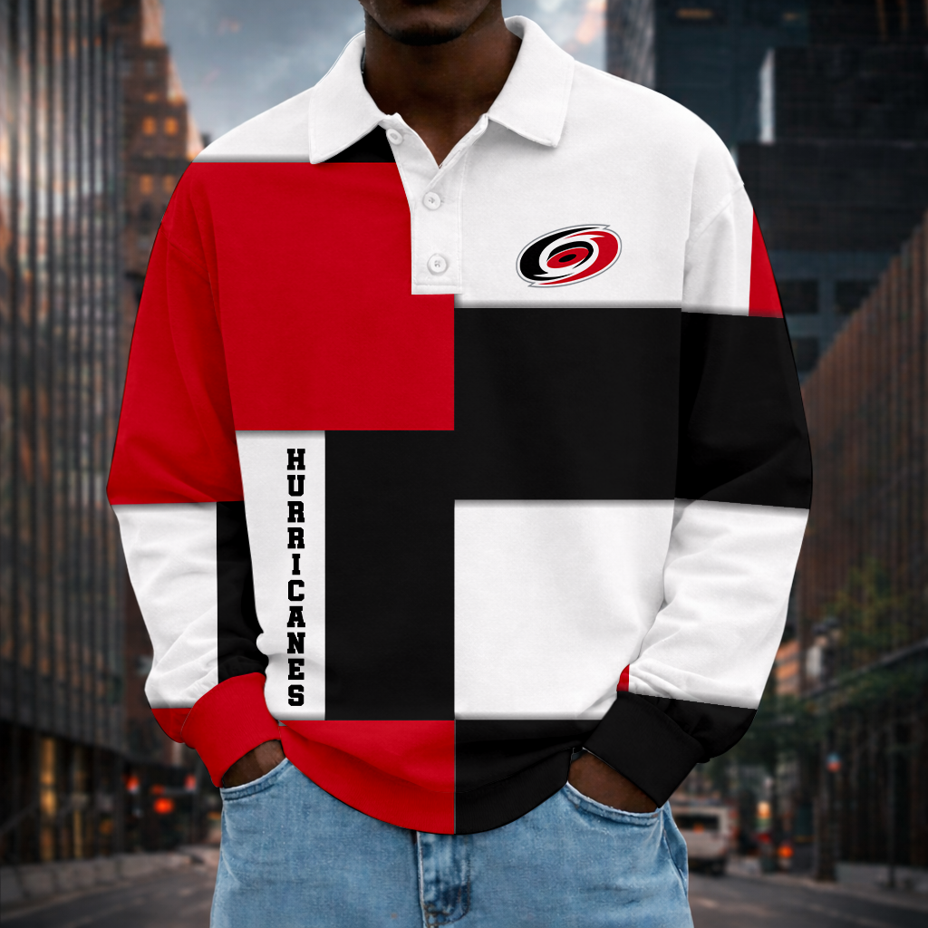 LIMITED EDITION - NEW CUSTOMIZED NHL07 CLH CAROLINA HURRICANES MEN LONG SLEEVE POLO