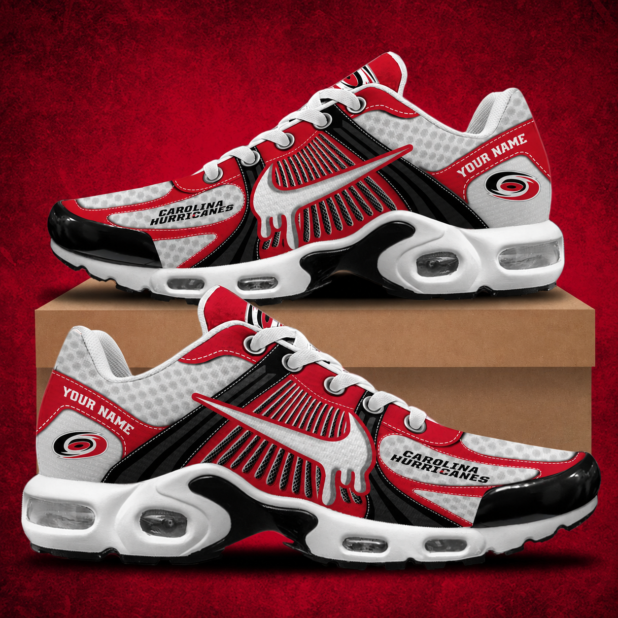 LIMITED EDITION - NEW CUSTOMIZED NHL07 CLH CAROLINA HURRICANES AIR MAX PLUS SNEAKERS