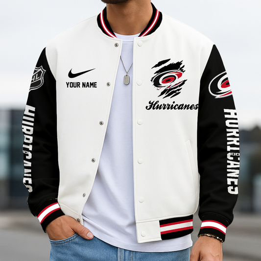 LIMITED EDITION - NEW CUSTOMIZED NHL07 CLH CAROLINA HURRICANES BASEBALL JACKET, SATIN VARSITY JACKET